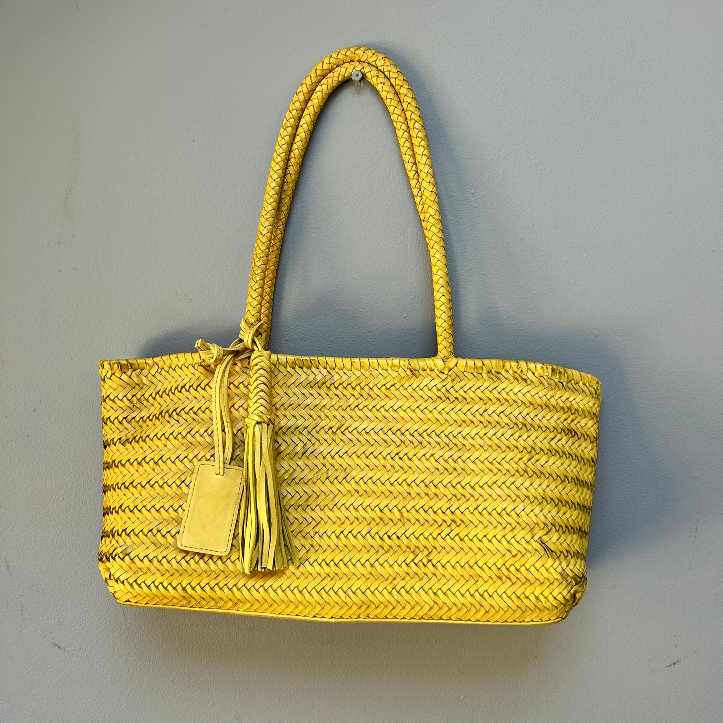 Lime Woven Leather Basket
