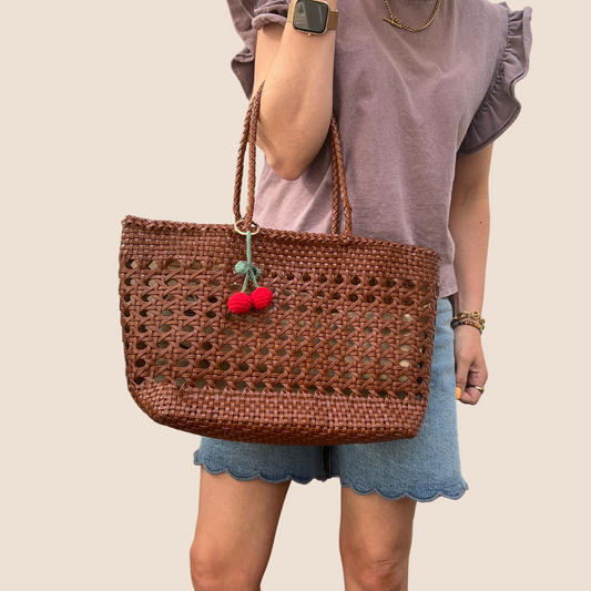 Open Weave Woven Leather Basket