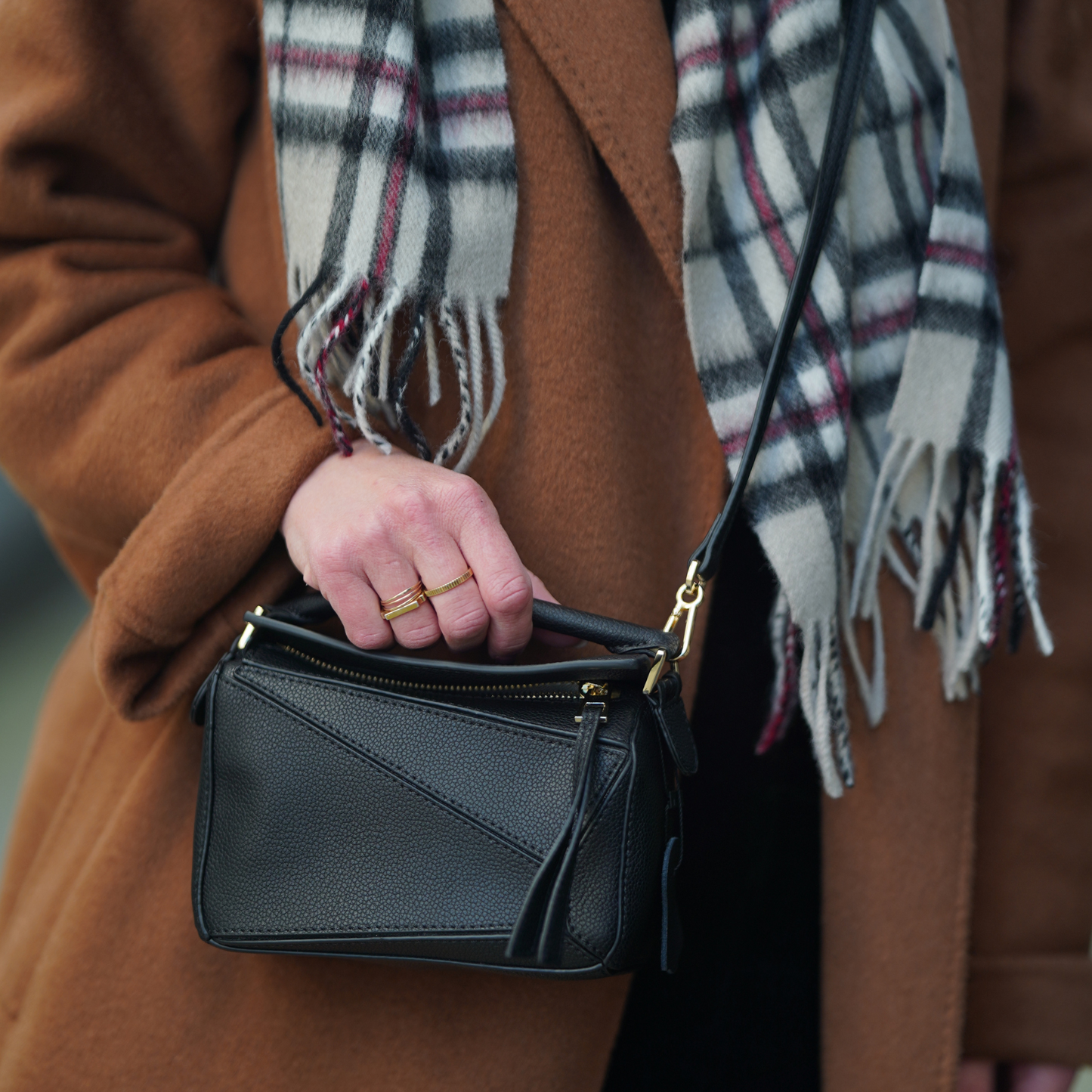 Leather Grab Handle Geometric Bags