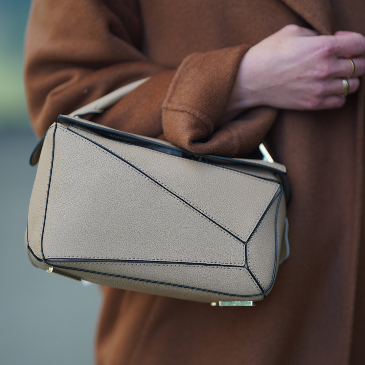 Leather Grab Handle Geometric Bags