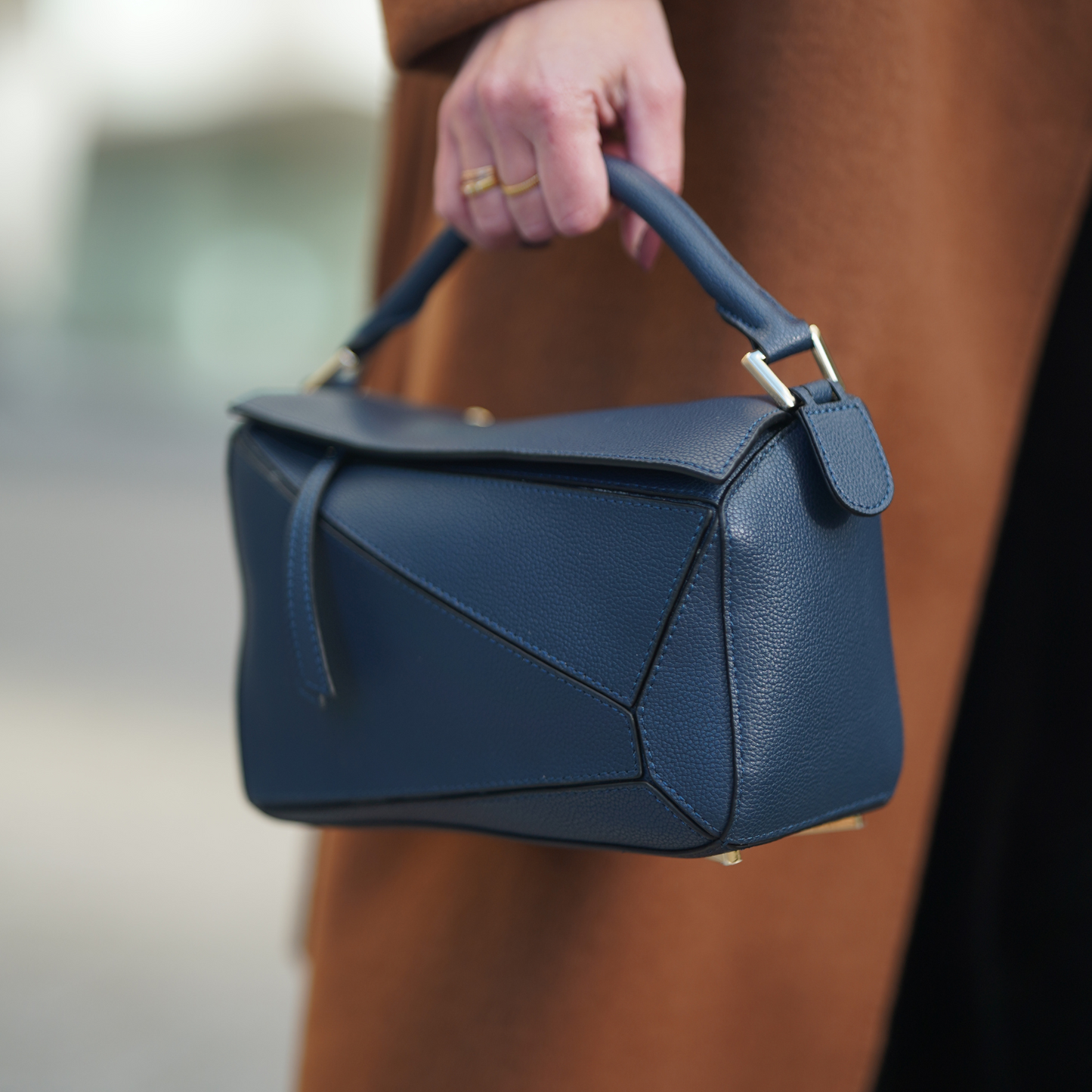 Leather Grab Handle Geometric Bags