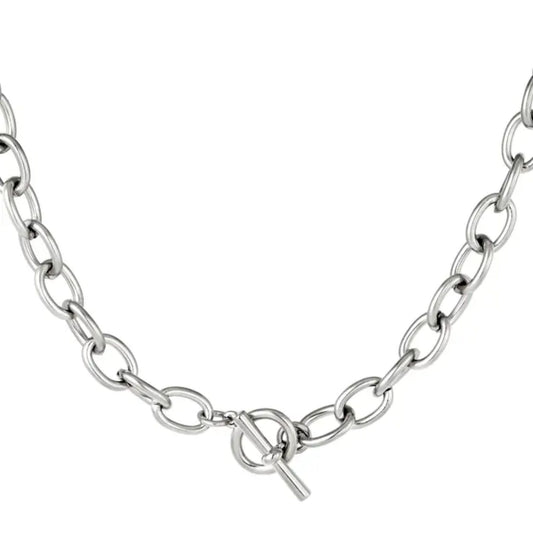 Chunky T bar Silver Chain Necklace