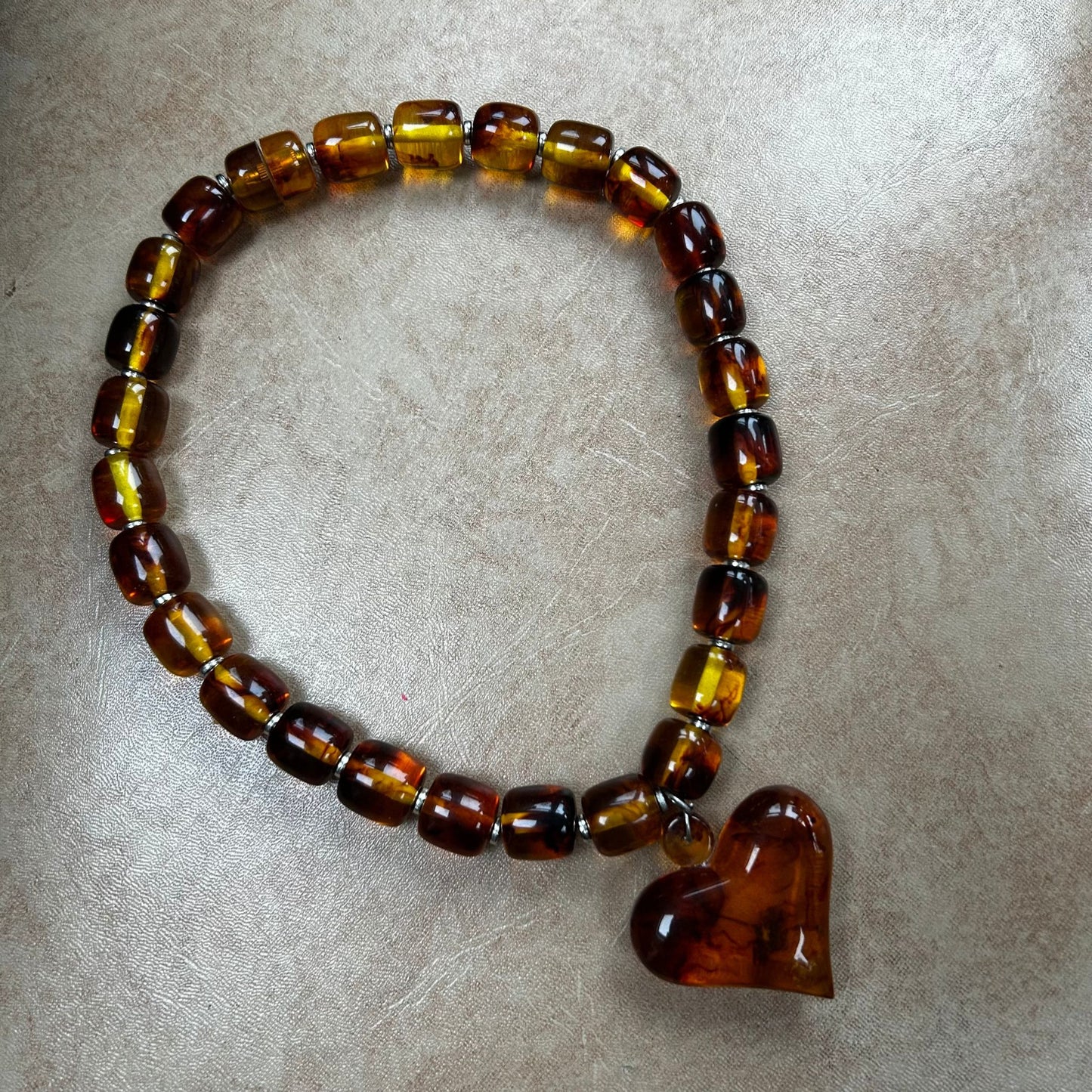 Amber Beaded Resin Heart Necklace