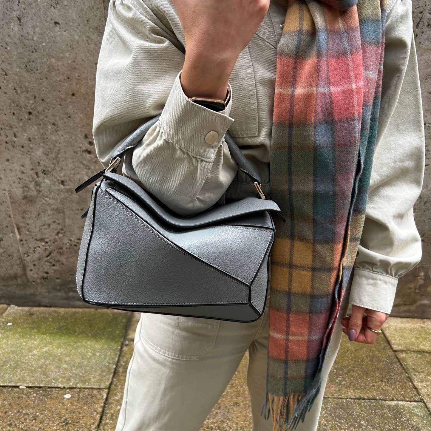 Leather Grab Handle Geometric Bags