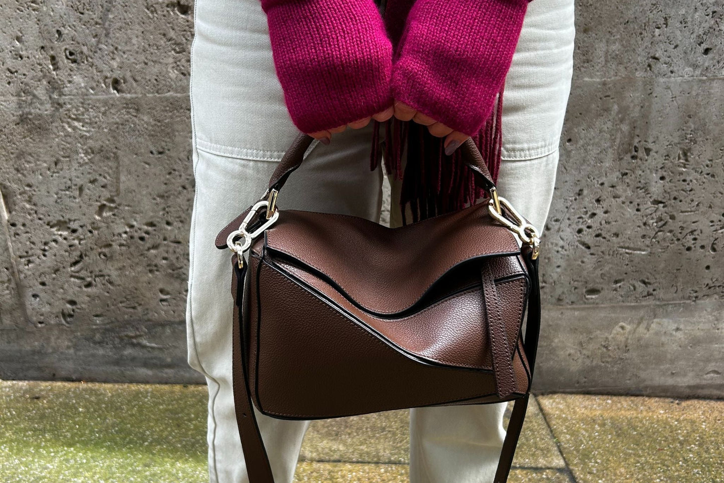 Leather Grab Handle Geometric Bags