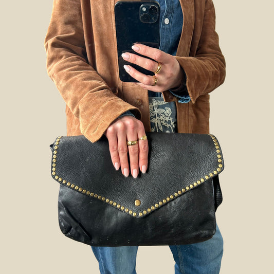 Studded leather crossbody / clutch