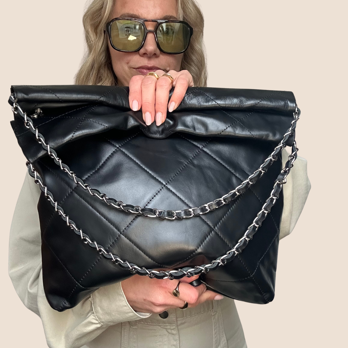 Quilted Leather Bag with Chain Strap