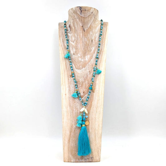 Long Boho Tassel Necklace Turquoise