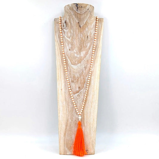 Long Beaded Tassel Necklace Orange