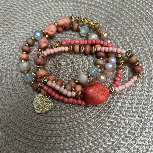 Multi Strand Coral Beaded Bracelet