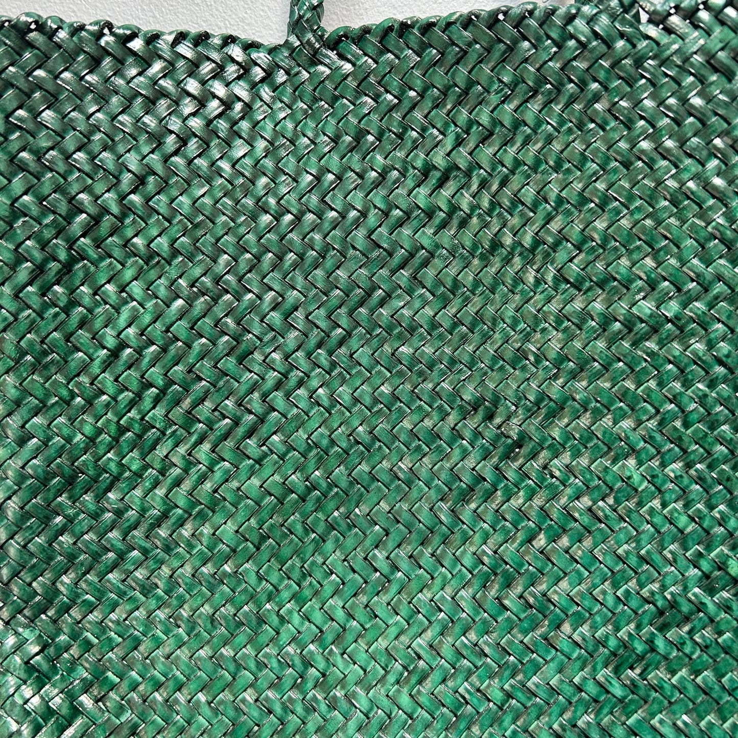 Green Woven Leather Tote Bag