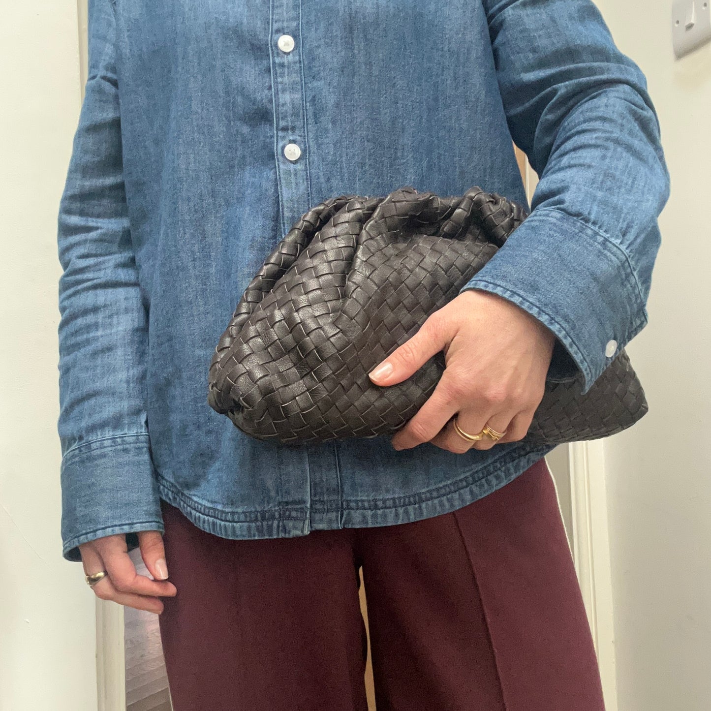 Large Woven Leather Shoulder Bag / Clutch