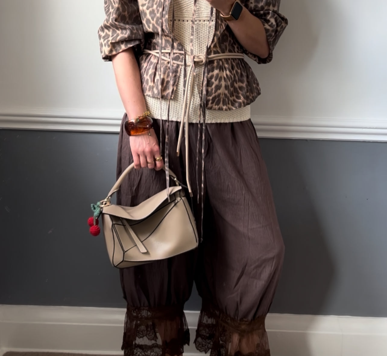 Leather Grab Handle Geometric Bags