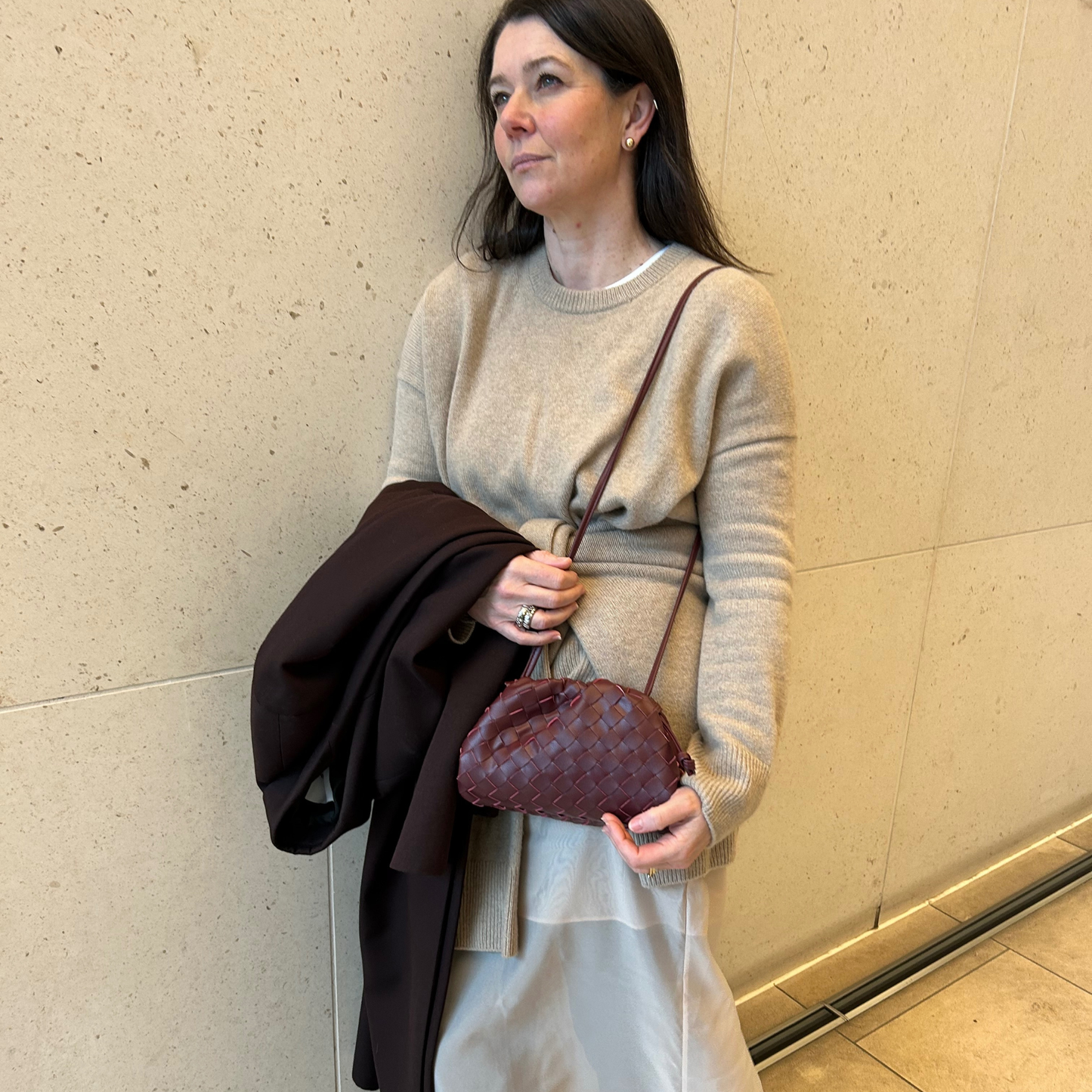 Burgundy Woven Shoulder Bag