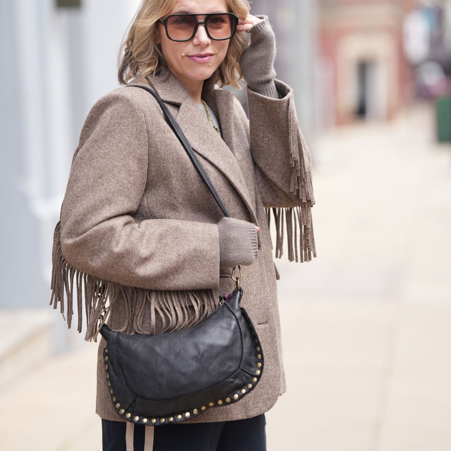Studded Crescent Crossbody