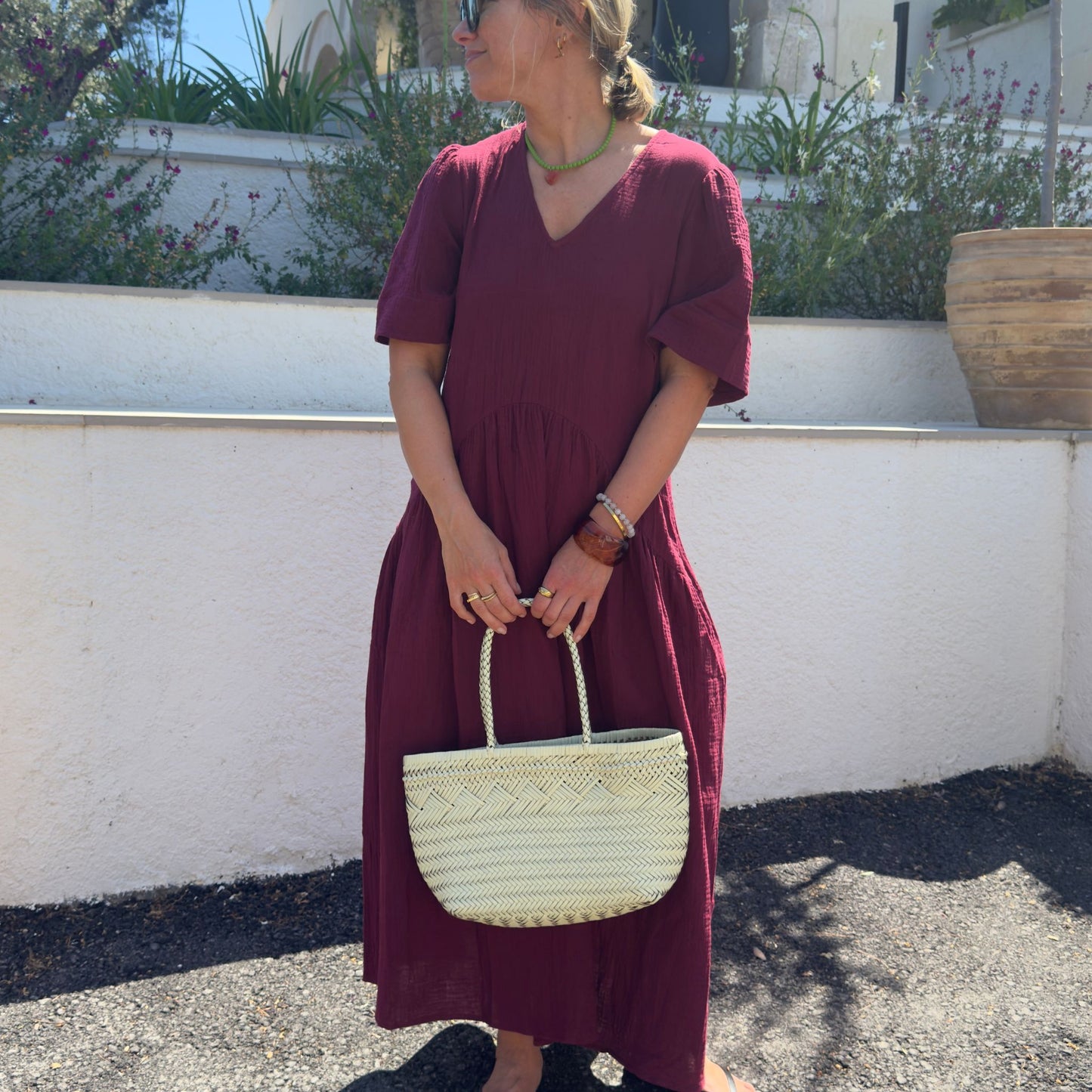Woven Leather Basket Buttermilk