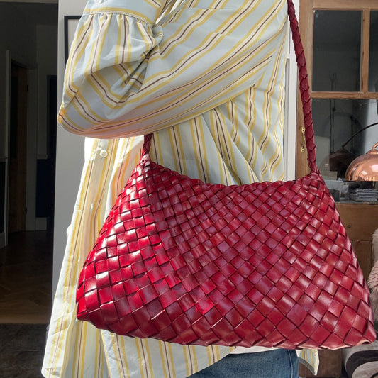 Red Woven Leather Shoulder Bag