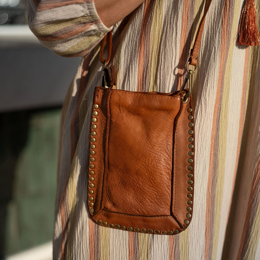Studded Washed Leather Mobile Phone bag