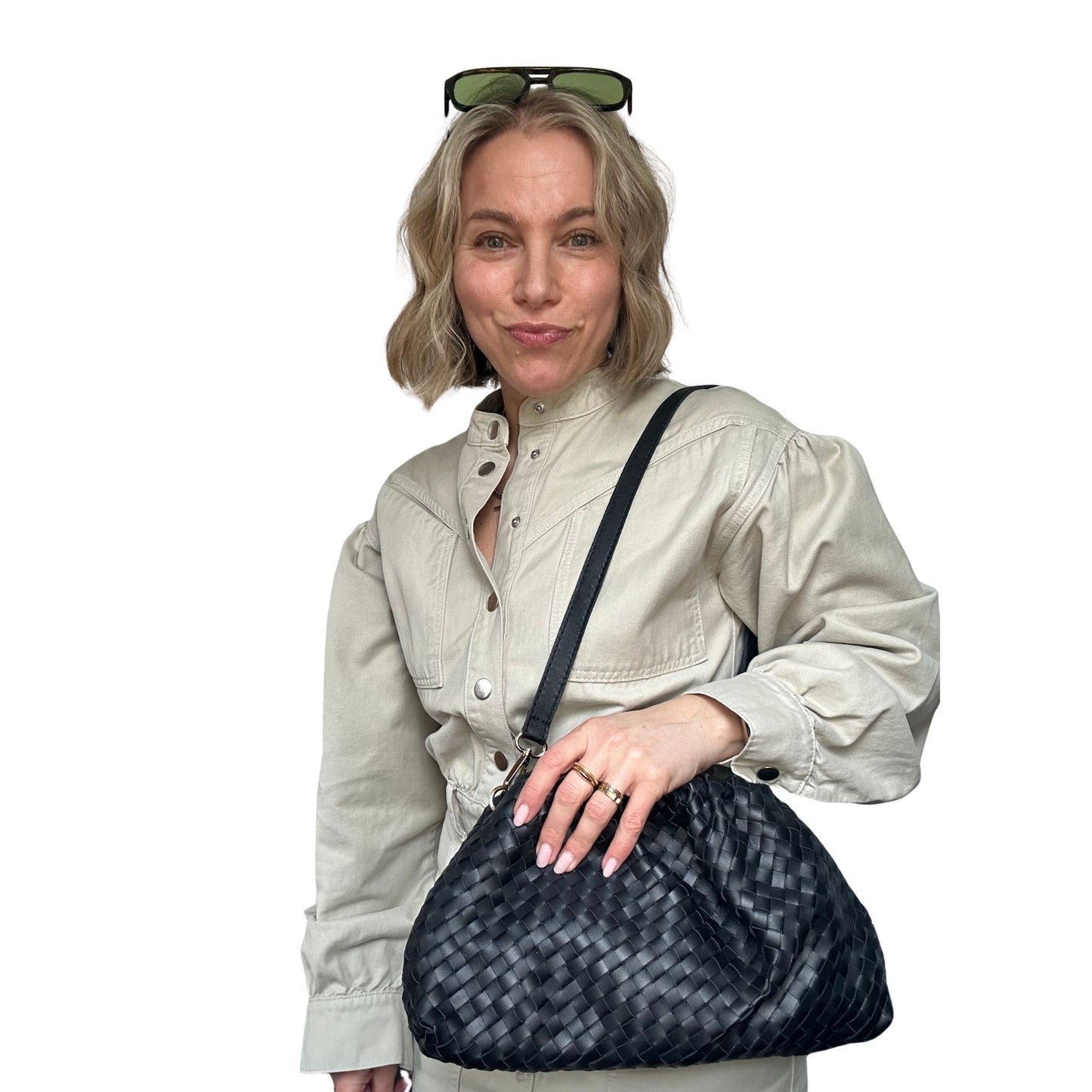 Large Woven Leather Shoulder Bag / Clutch
