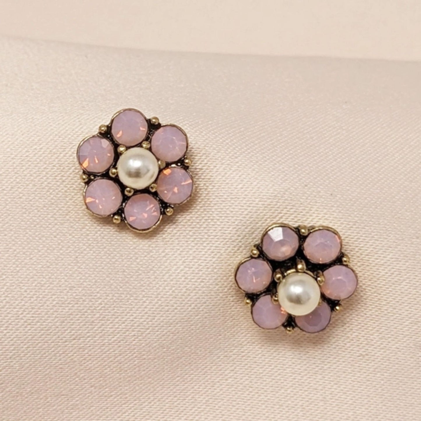 Vintage Floral and Pearl Studs