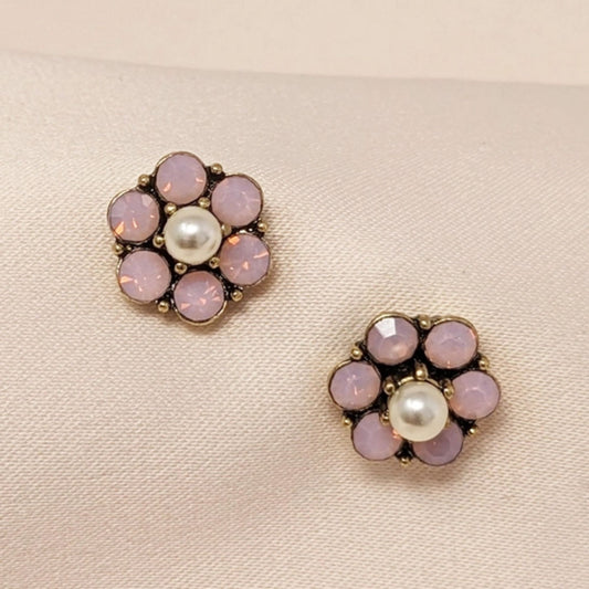 Vintage Floral and Pearl Studs