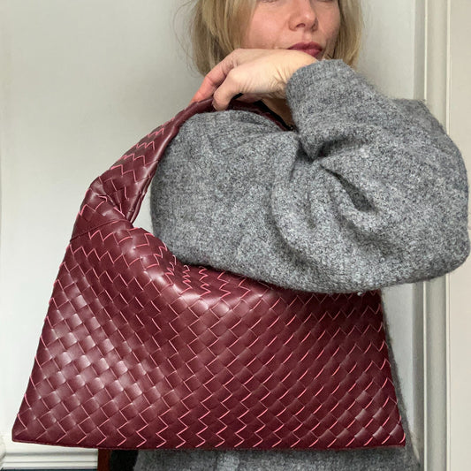 Burgundy Woven Leather Handbag