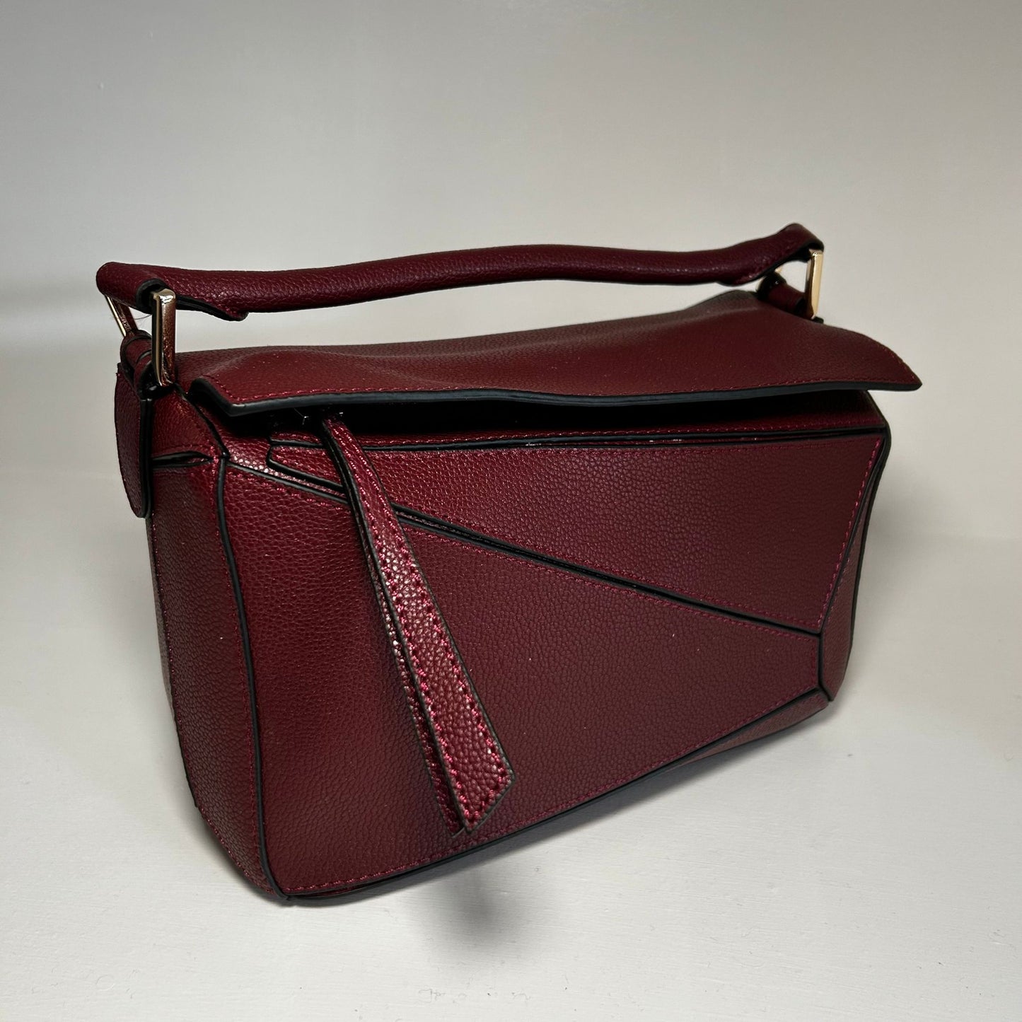 Leather Grab Handle Geometric Bags