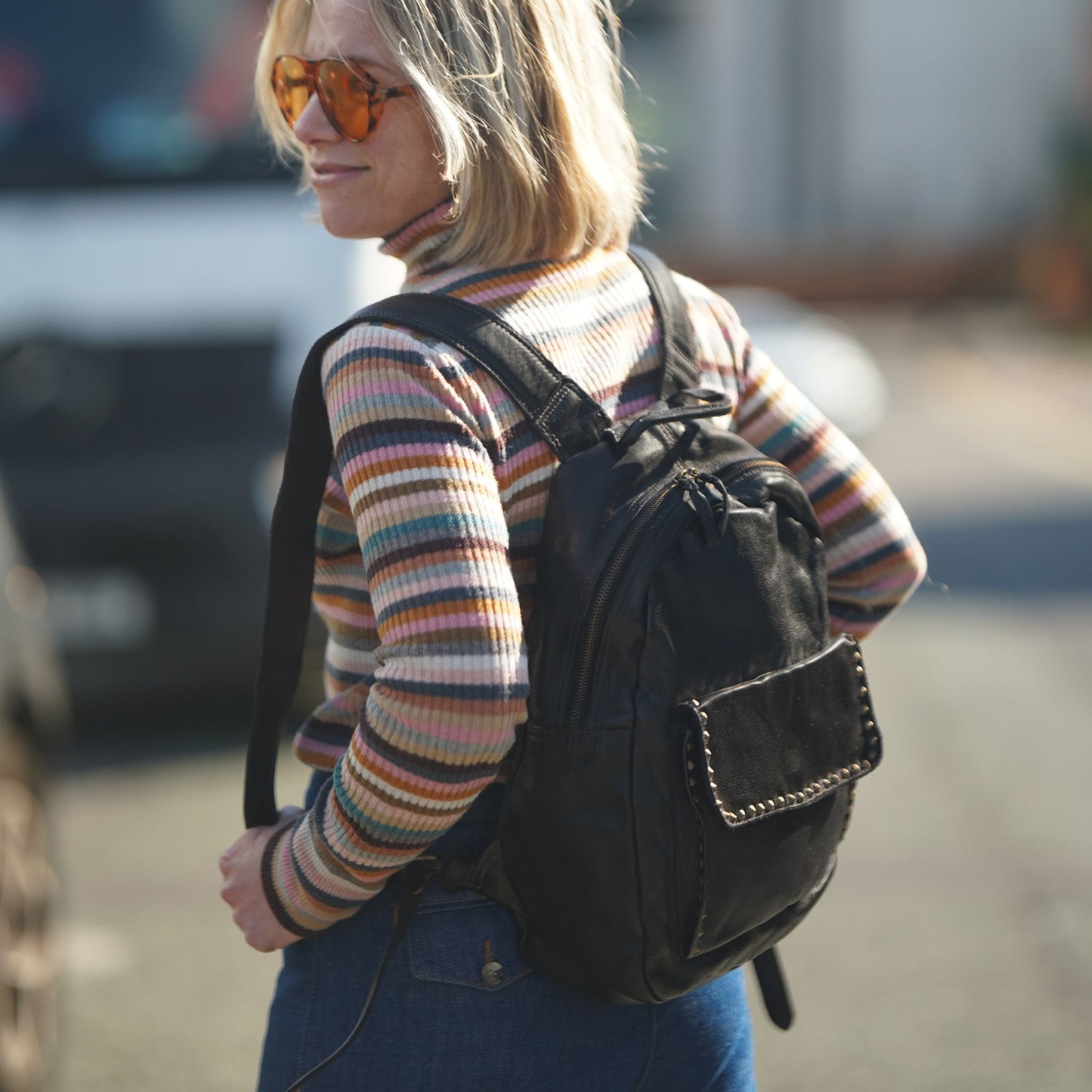 Studded Leather Backpack