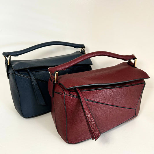 Leather Grab Handle Geometric Bags