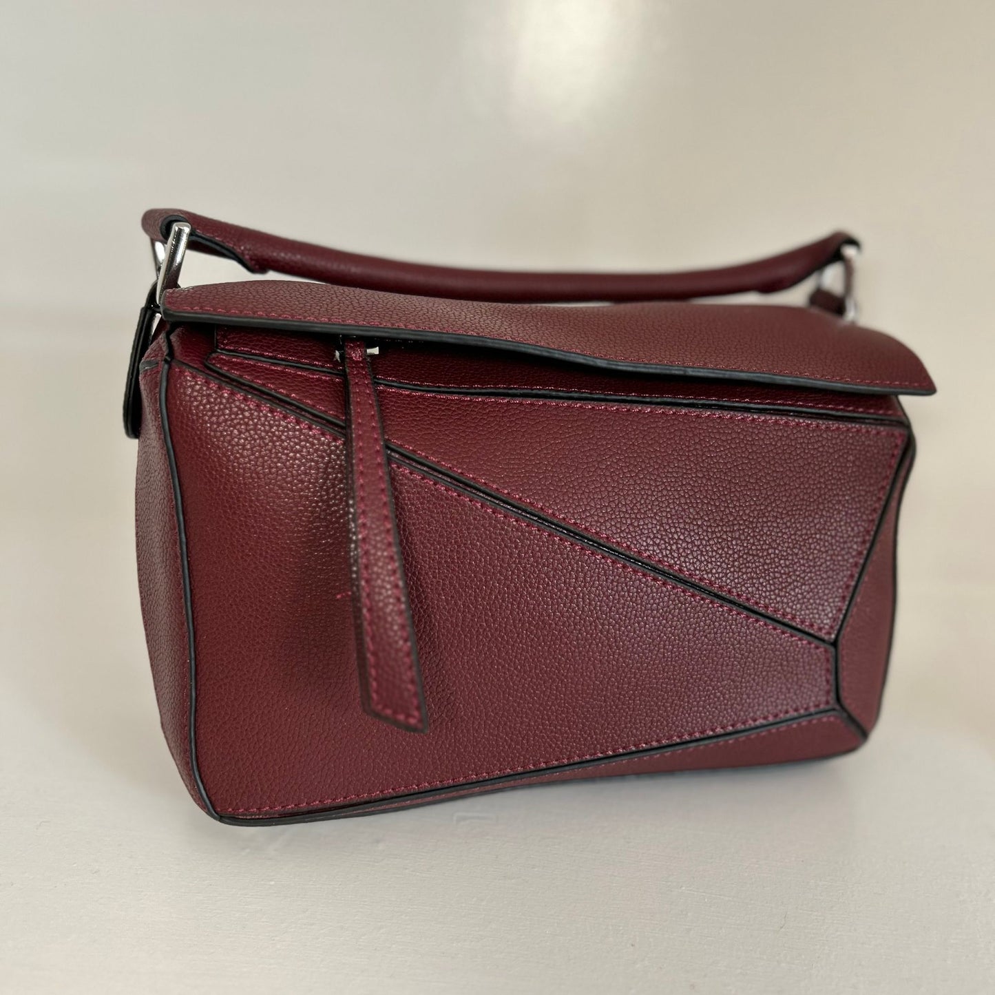 Leather Grab Handle Geometric Bags