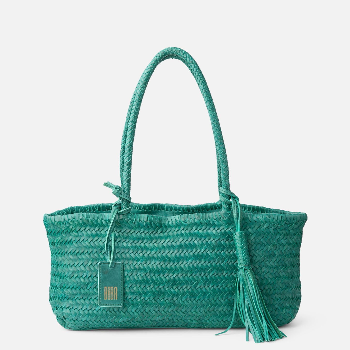 Turquoise Woven Leather Basket