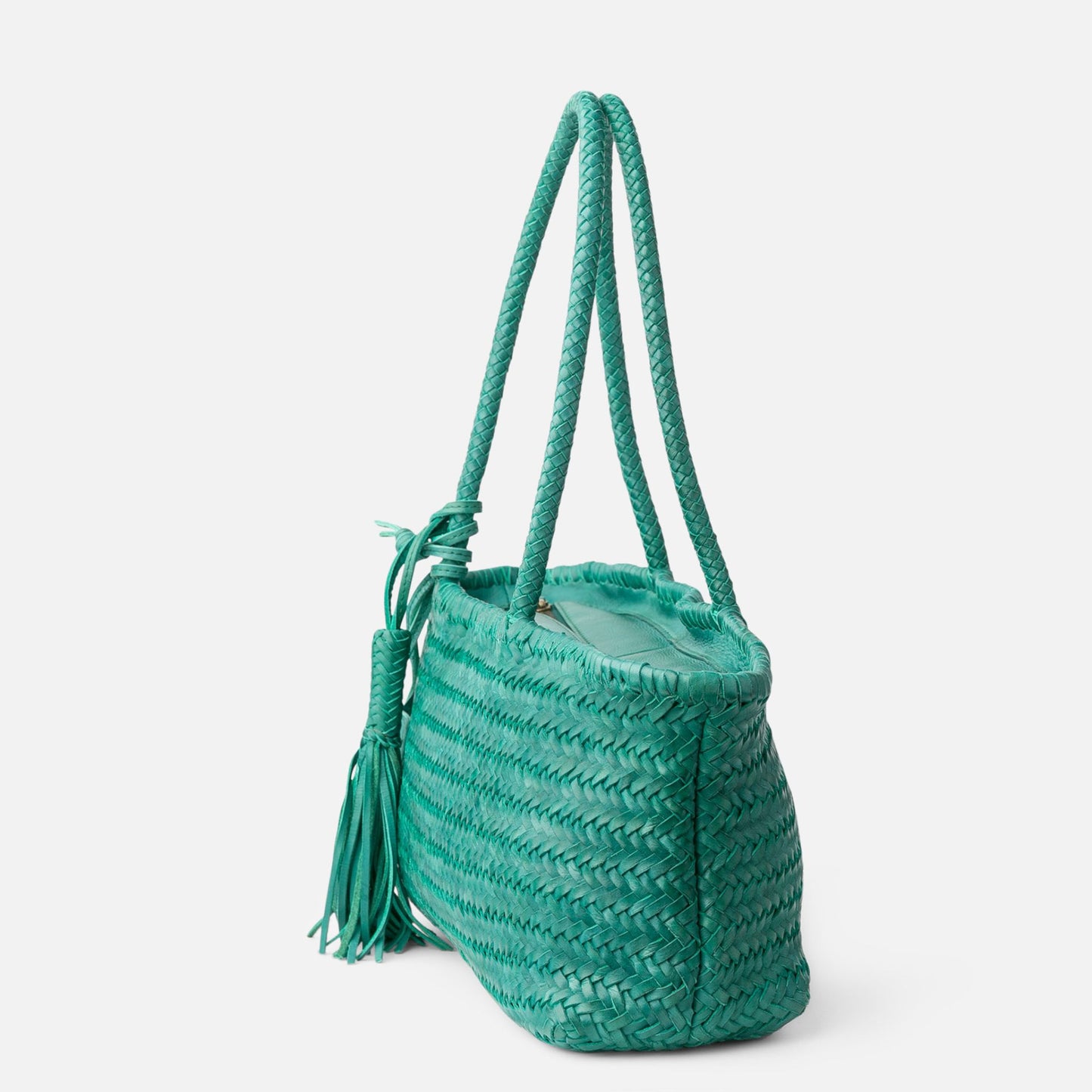 Turquoise Woven Leather Basket
