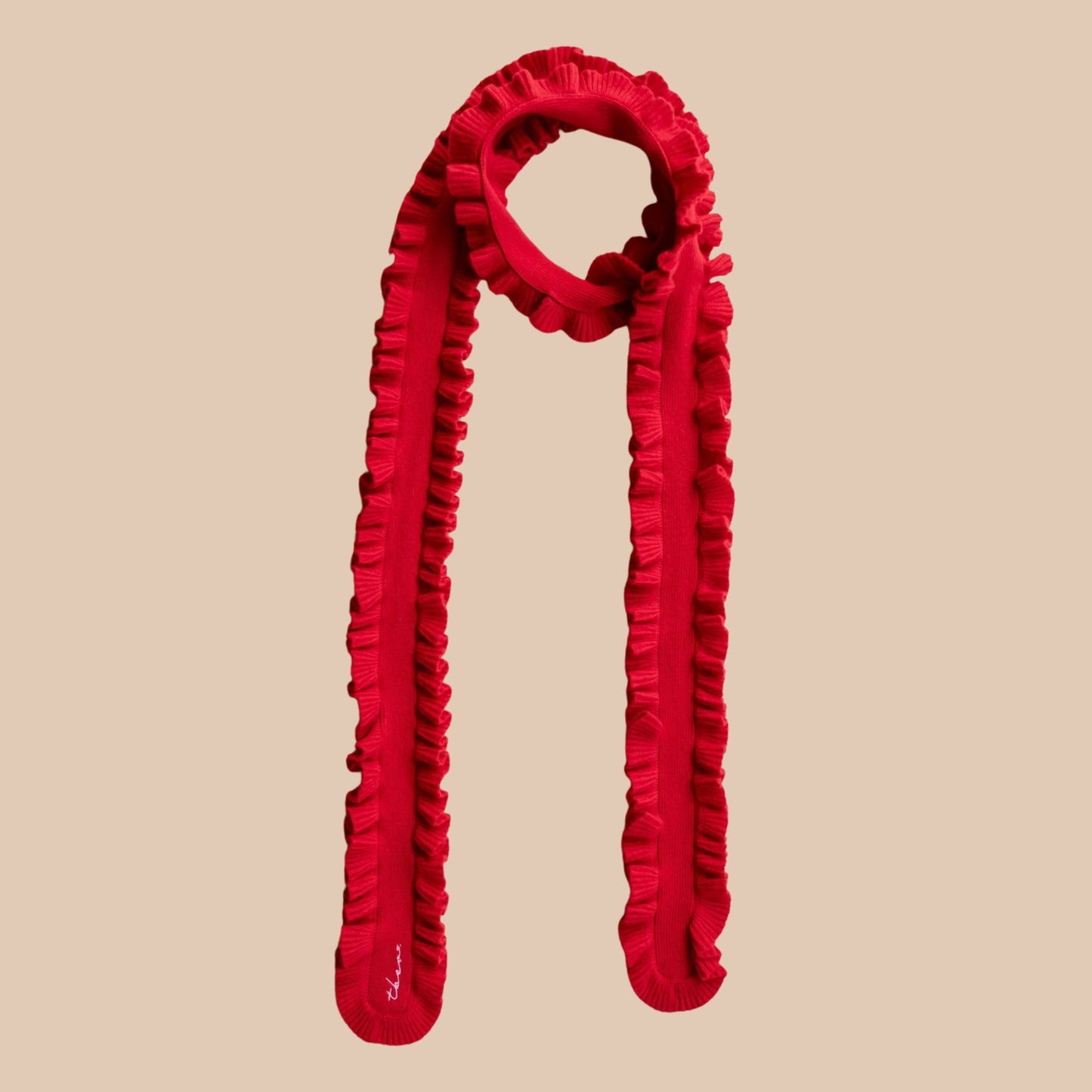 Red Frill Merino Skinny Scarf