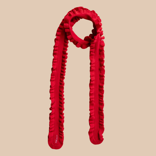 Red Frill Merino Skinny Scarf