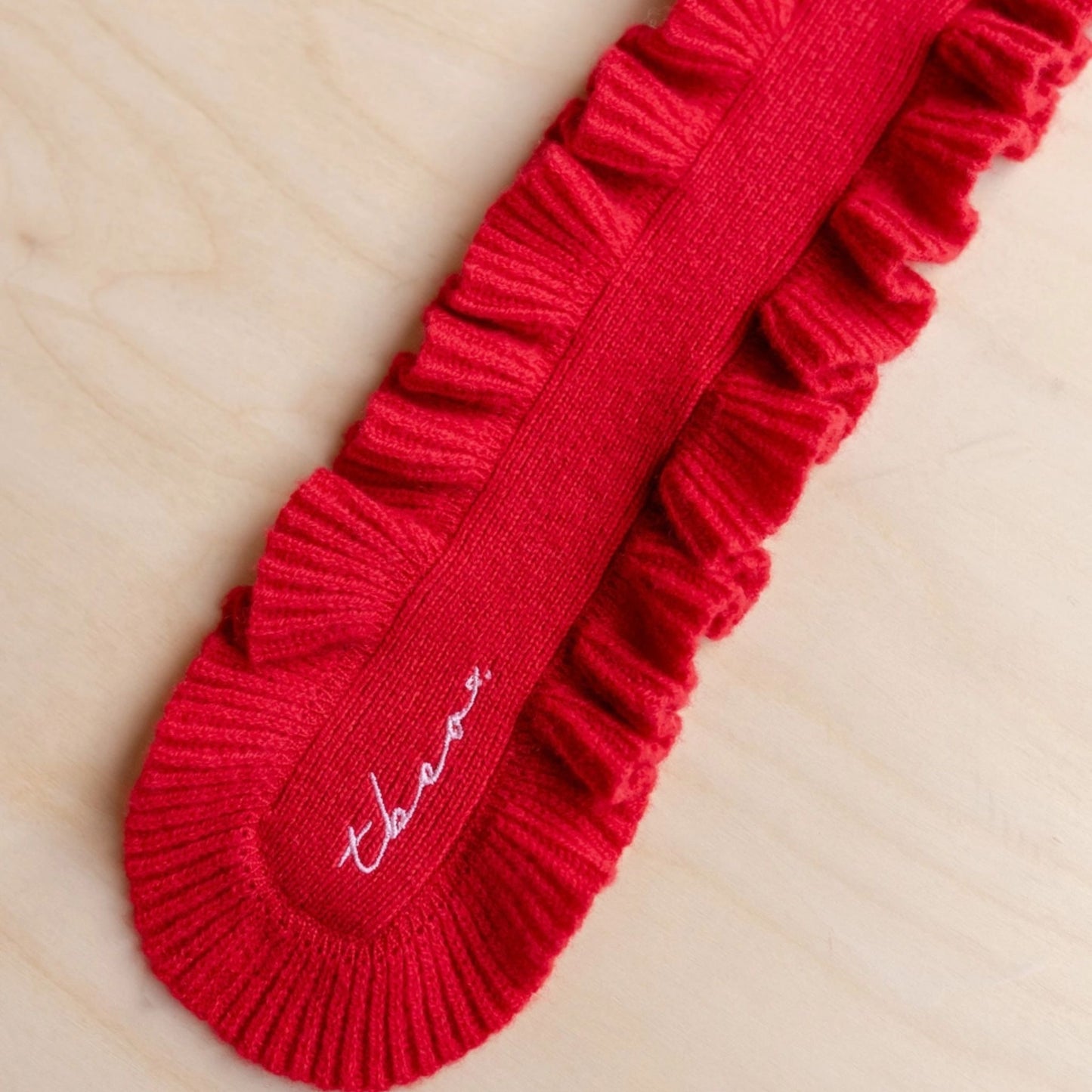 Red Frill Merino Skinny Scarf