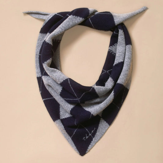Navy and Grey Argyle Merino Neckerchief