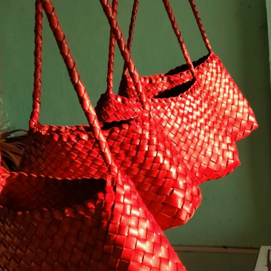 Red Woven Leather Shoulder Bag