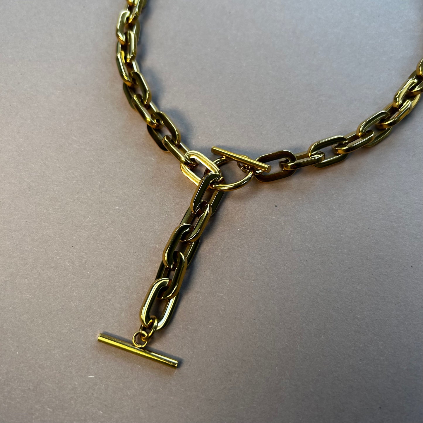 Chunky Gold Paperclip Lariat Chain