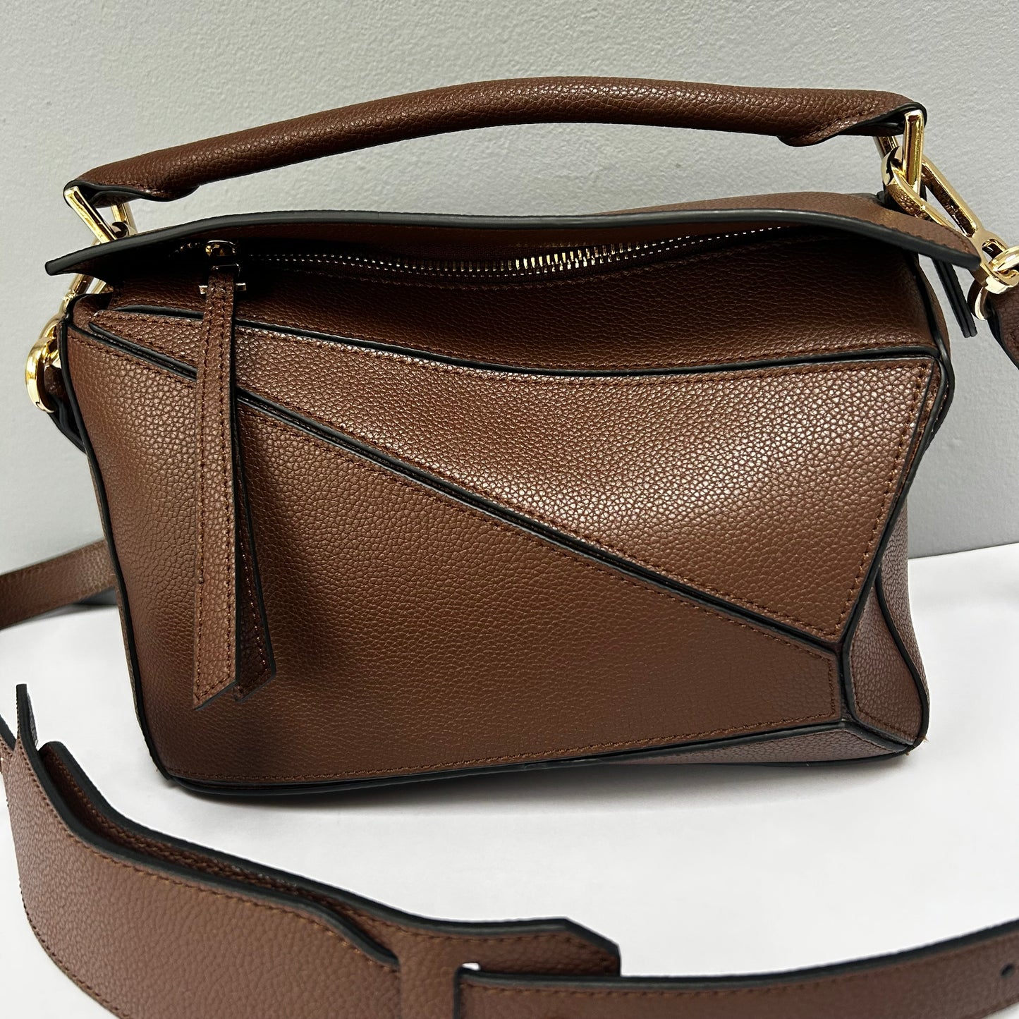 Leather Grab Handle Geometric Bags