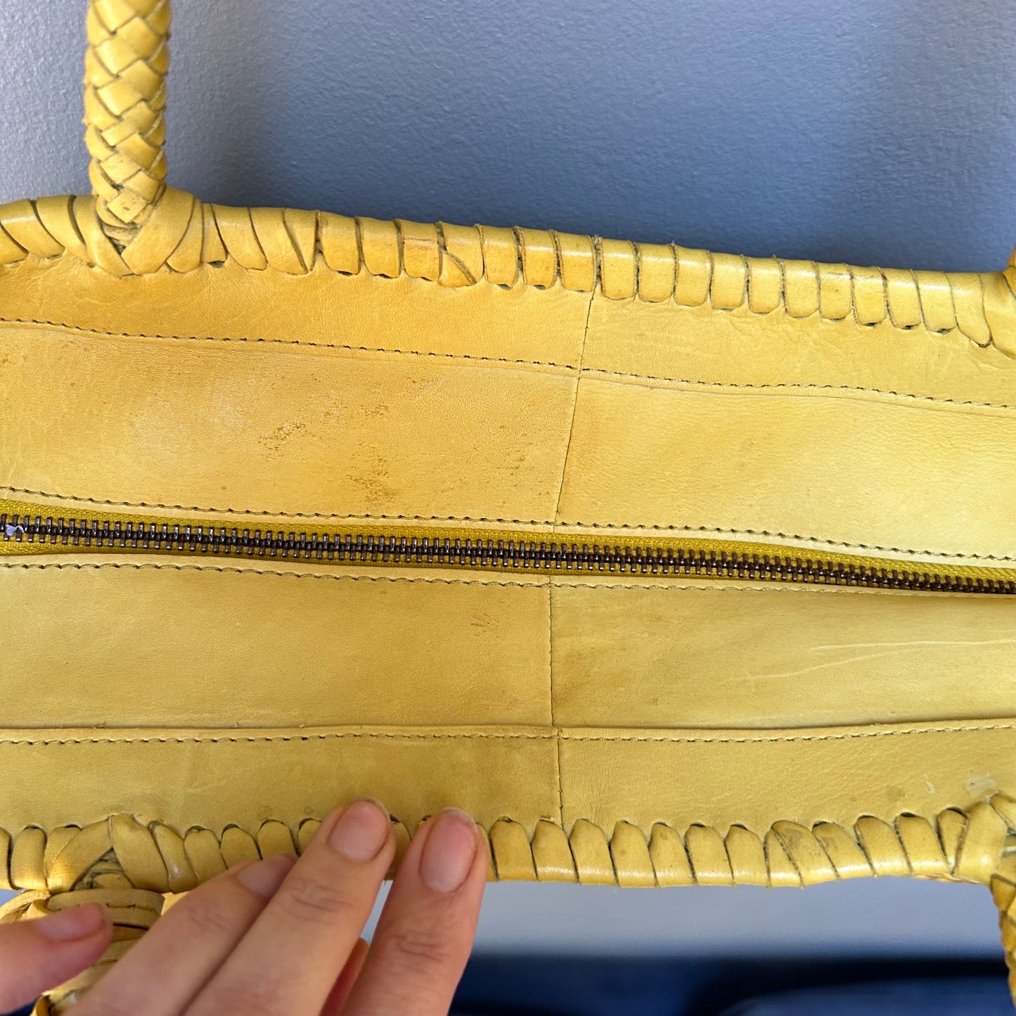 Lime Woven Leather Basket
