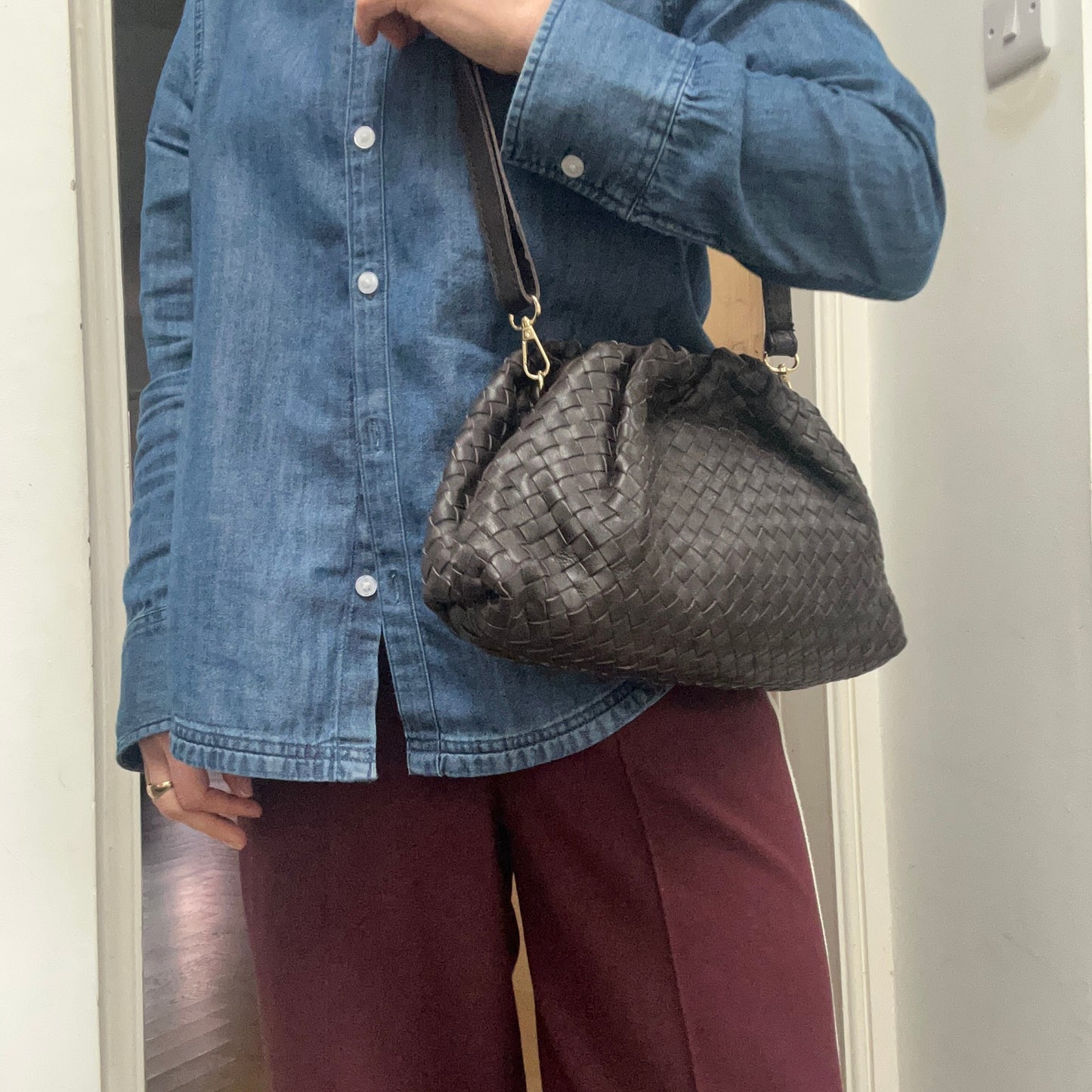 Large Woven Leather Shoulder Bag / Clutch