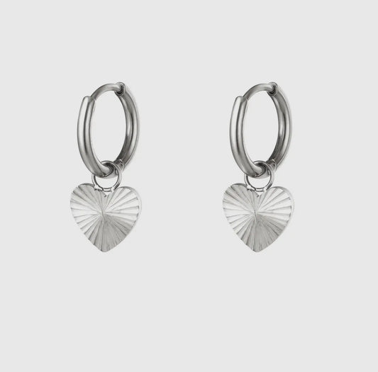 Silver Heart Small Hoop Earrings