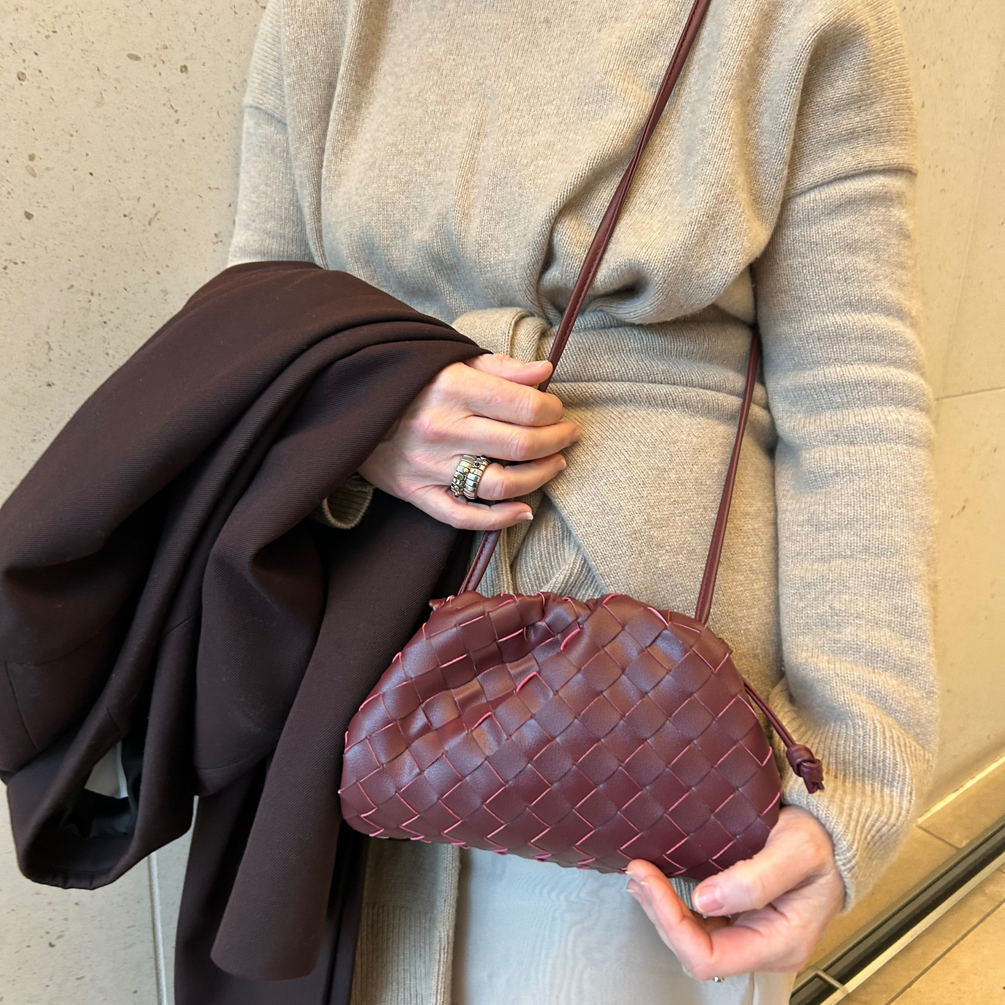 Burgundy Woven Shoulder Bag