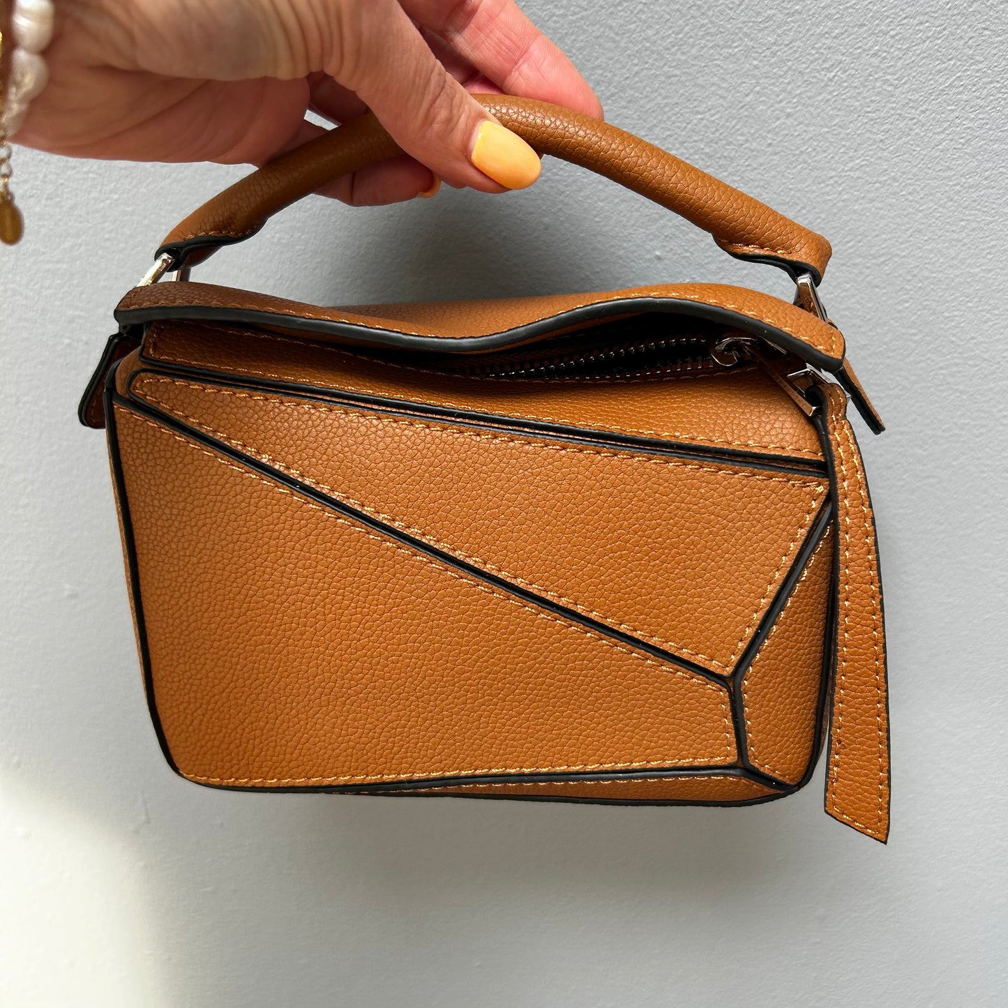 Leather Grab Handle Geometric Bags