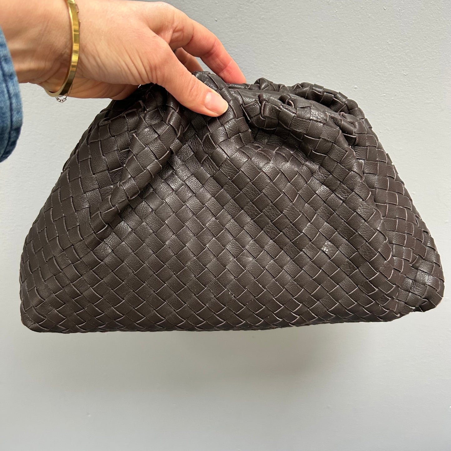 Large Woven Leather Shoulder Bag / Clutch