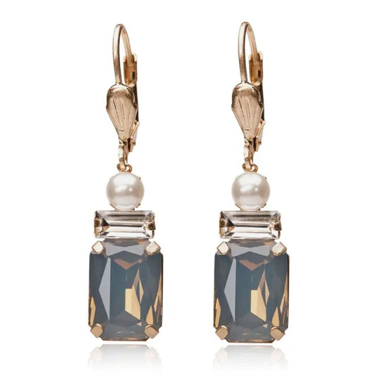 Pearl & Grey Opal Art Deco Style Earrings