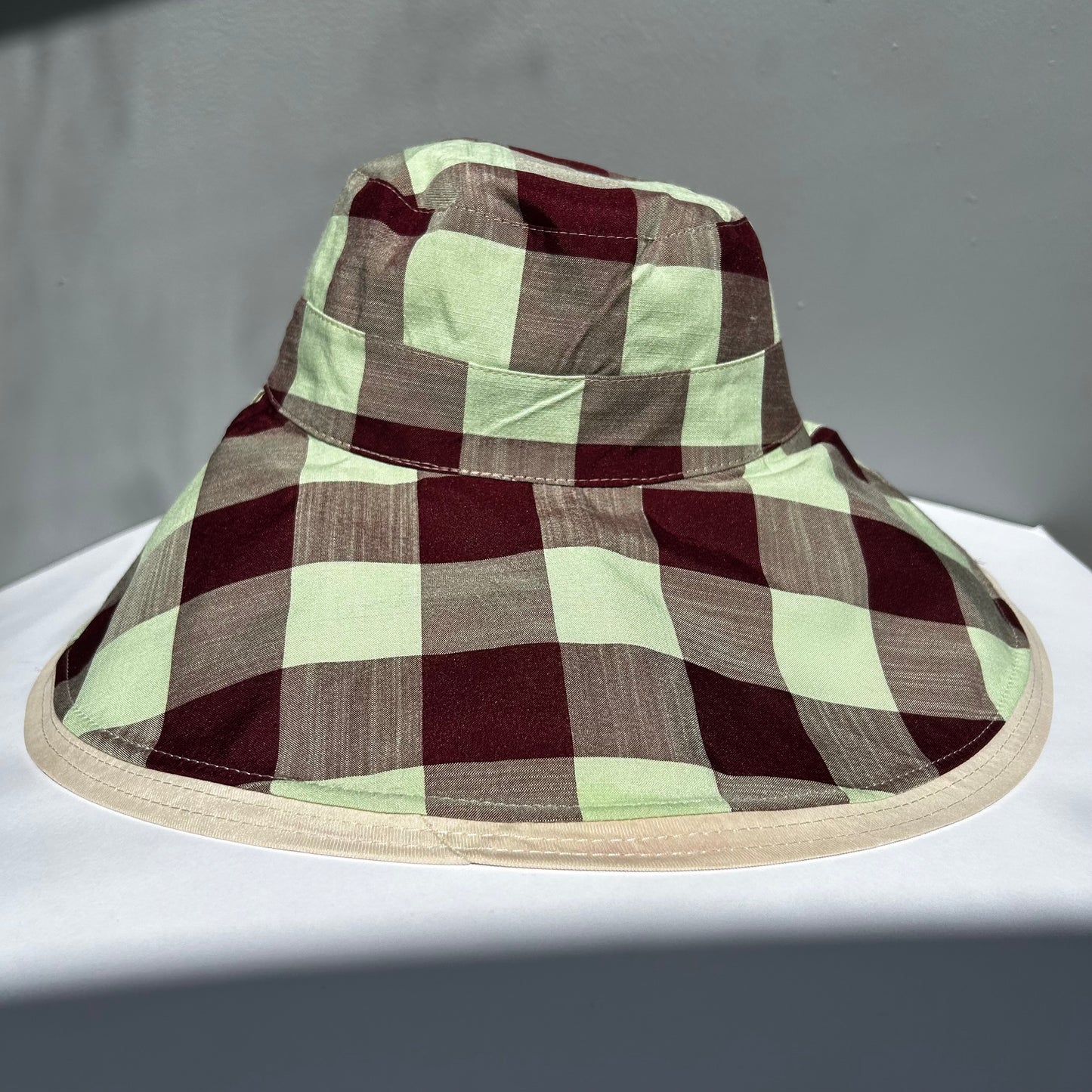 Wide brimmed reversible checked hats