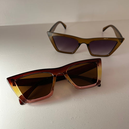 Angular Cat Eye Sunglasses (Olive and Tutti Frutti)