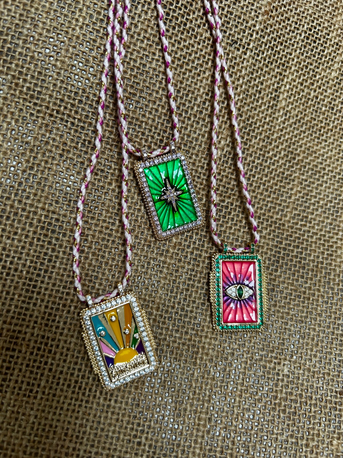 Jewelled Enamel Tag Necklaces