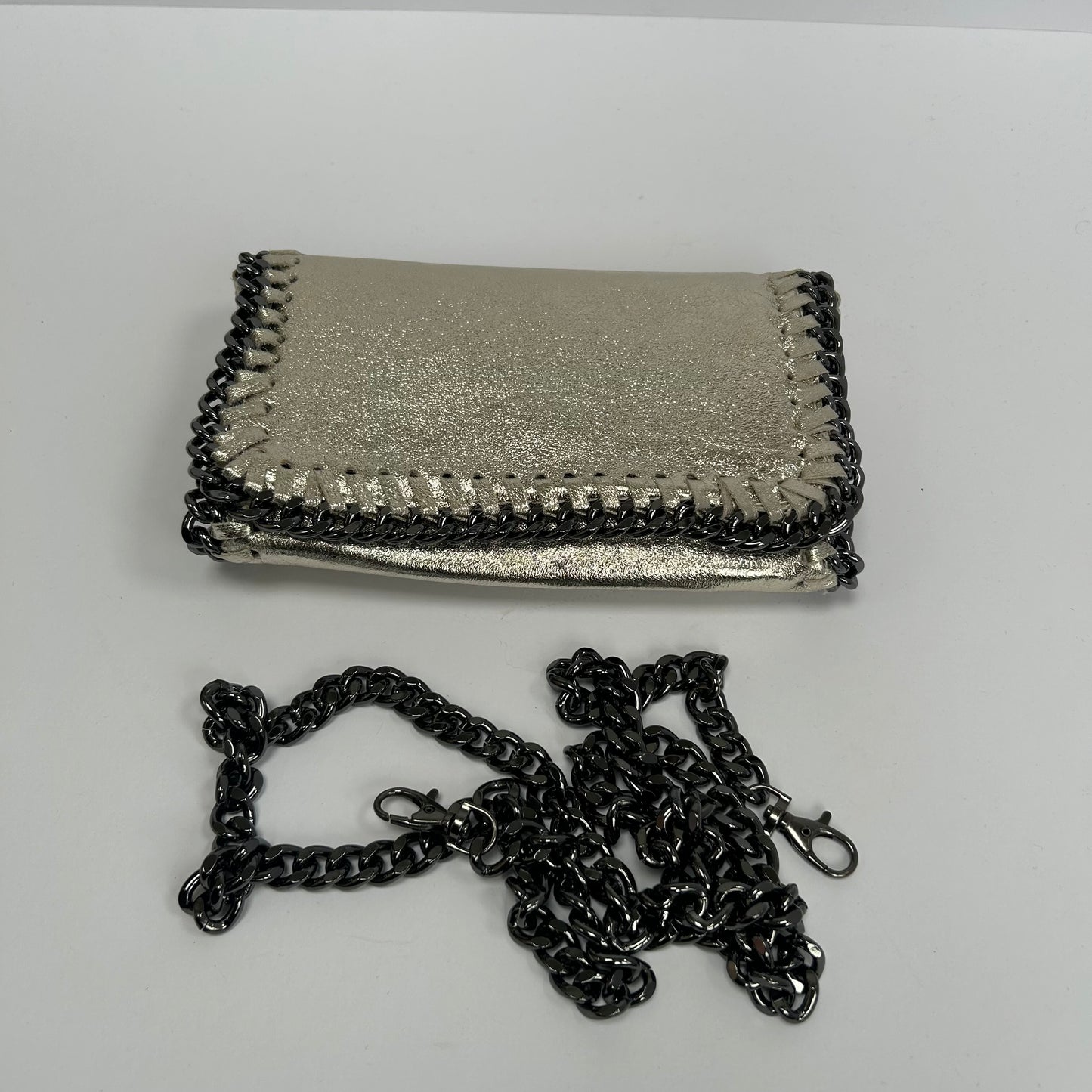 Gold and chain leather clutch / crossbody SAMPLE
